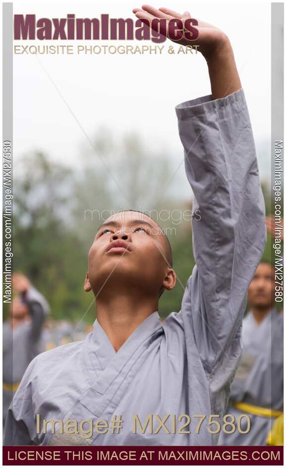 Student of Shaolin martial arts school practicing Qi Gong