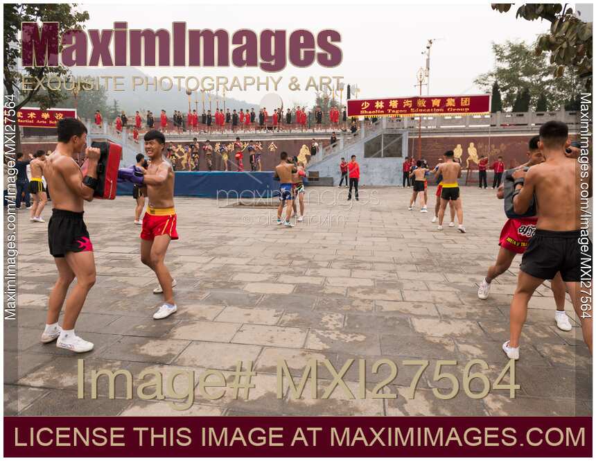 Students of Tagou martial arts school practicing Sanda boxing