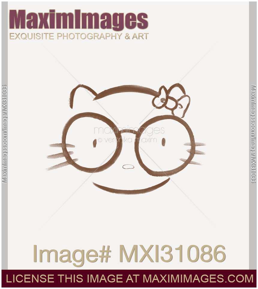 Sumi-e painting of a Japanese kawaii nerd kitty in beige color