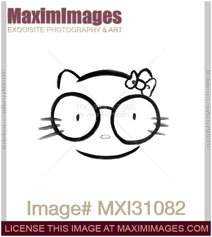 Sumi-e painting of a Japanese kawaii nerd kitty