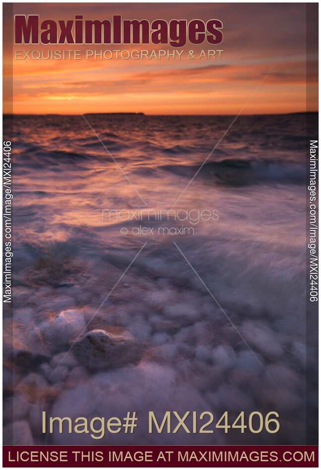 Sunset over Georgian Bay stormy waters