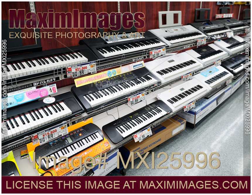 Synthesizers keyboards on store display