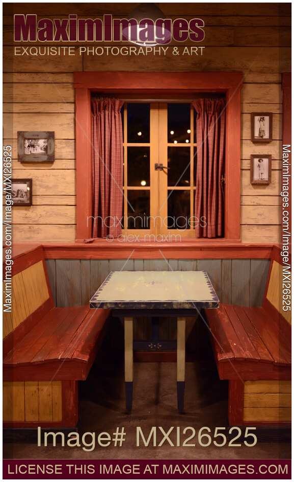 Table and benches at Mexican restaurant