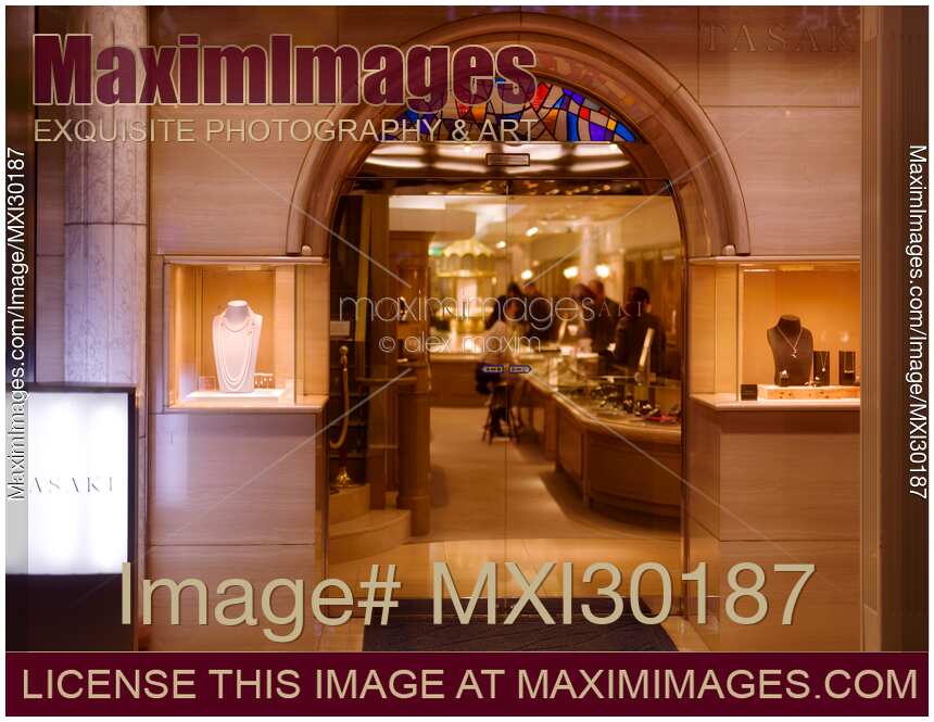 Tasaki jewellery store entrance display at night in Kyoto Japan