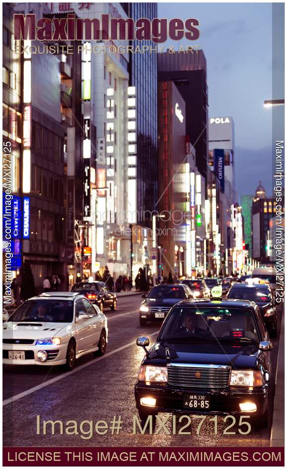 Taxi cab at night in Tokyo