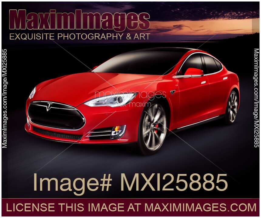 Tesla Model S red luxury electric car outdoors