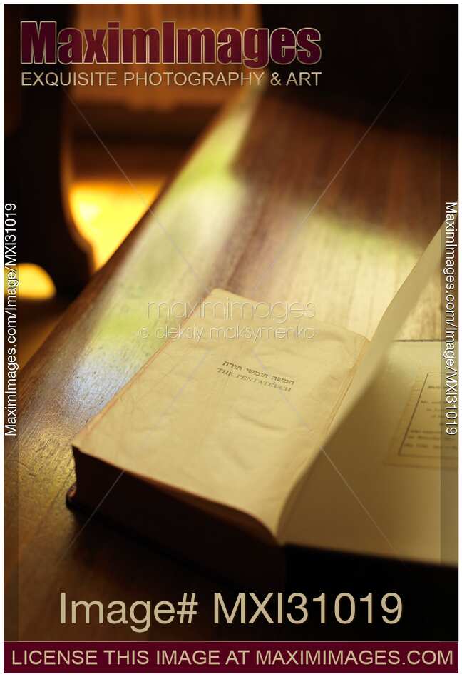 The Pentateuch on a bench in a Jewish Synagogue