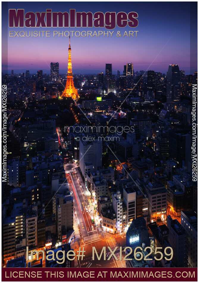 Tokyo tower and streets shining at night