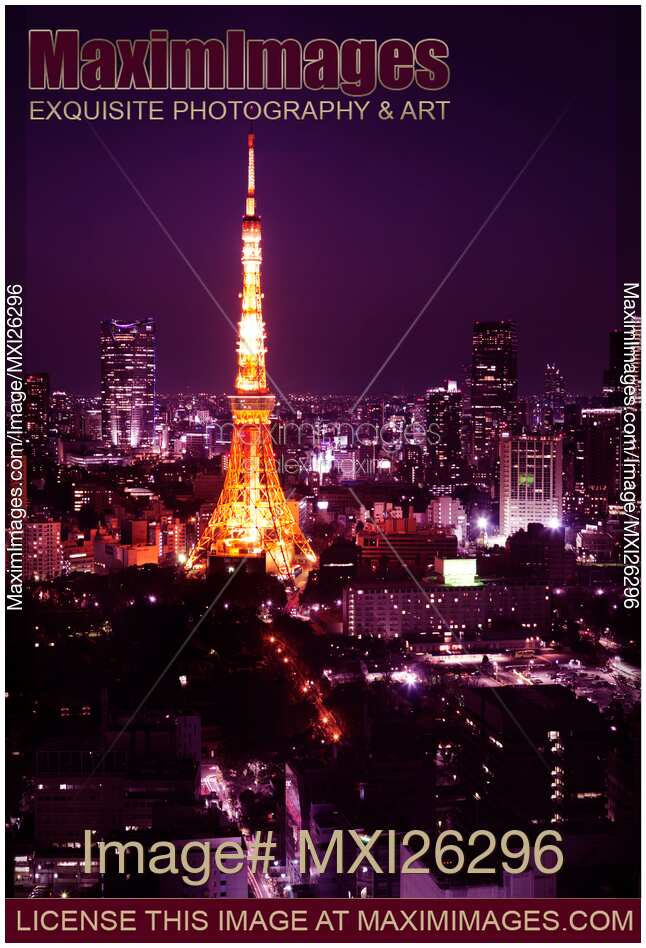Tokyo tower illuminated at nighttime