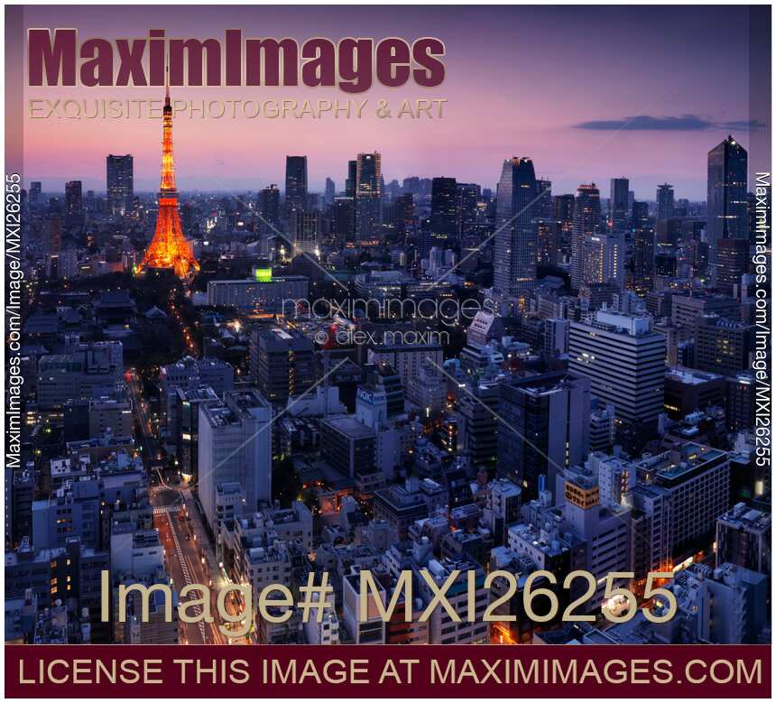 Tokyo tower illuminated in twilight