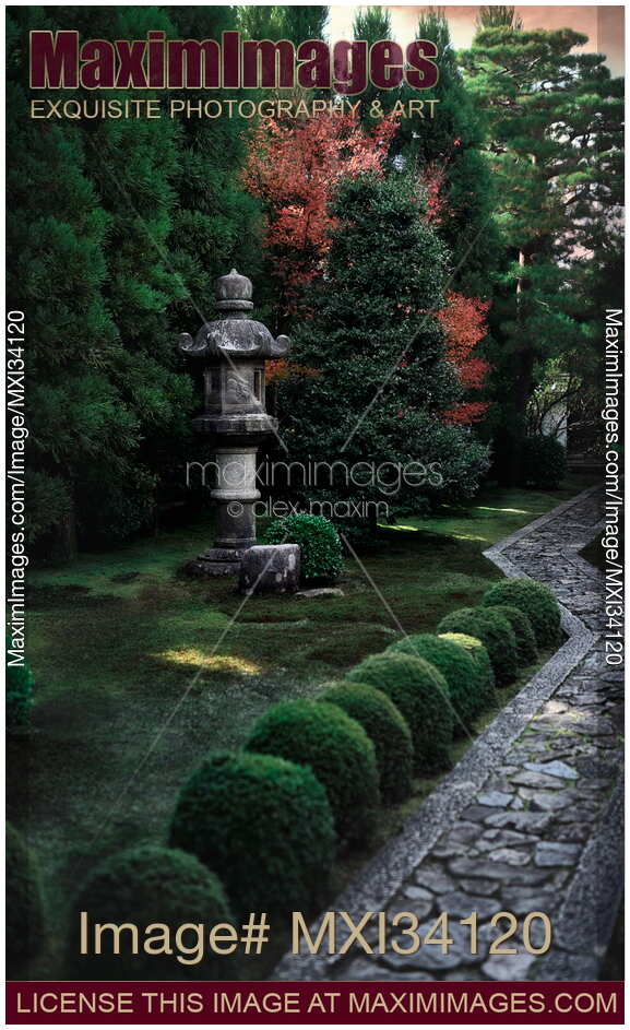 Toro stone lantern Ishi-doro in the garden of Daitoku-ji Zen temple in Kyoto