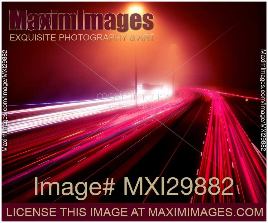 Toronto night time traffic Artistic abstract light trails in fog