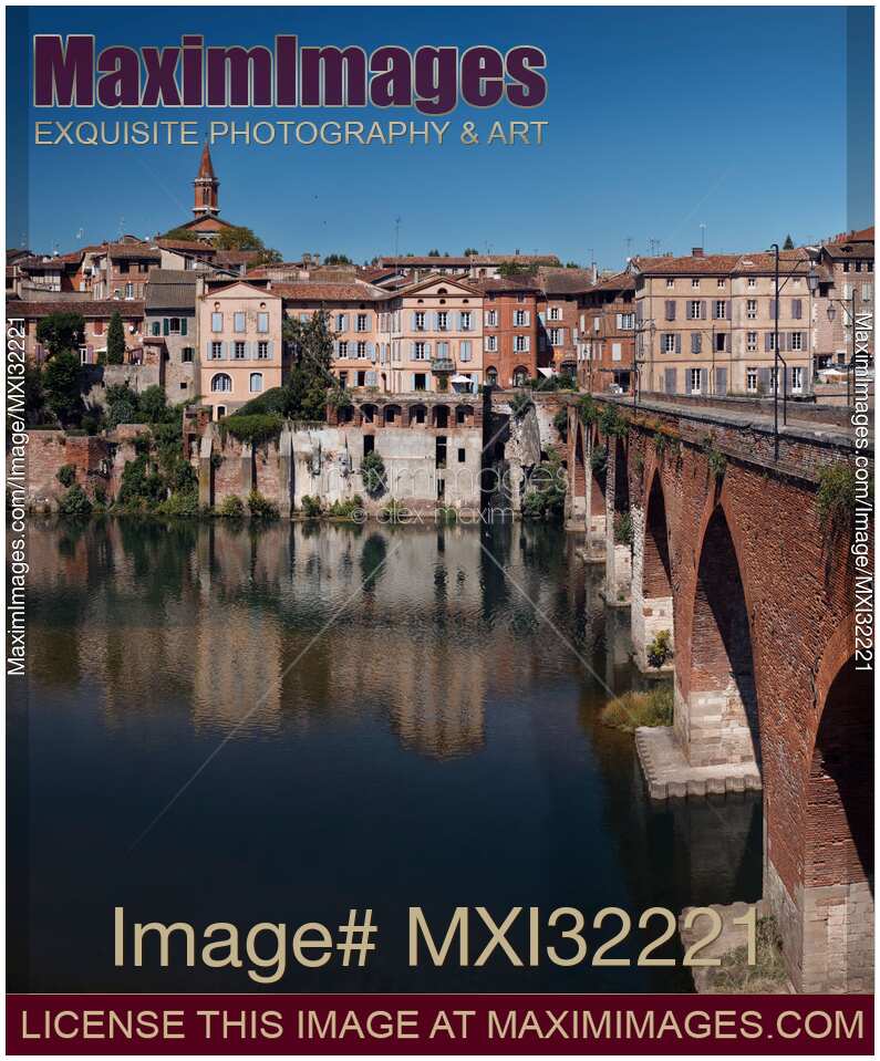 Town of Albi in South of France with Pont Vieux bridge over river Tarn