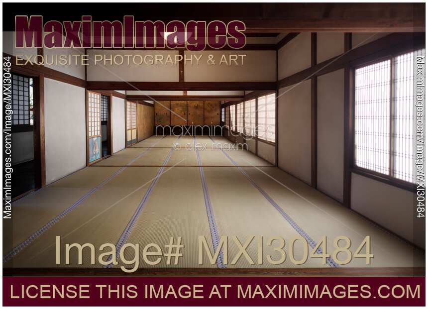Traditional Japanese interior with tatami mats and shoji sliding screens in Sanboin Buddhist temple Daigoji Kyoto