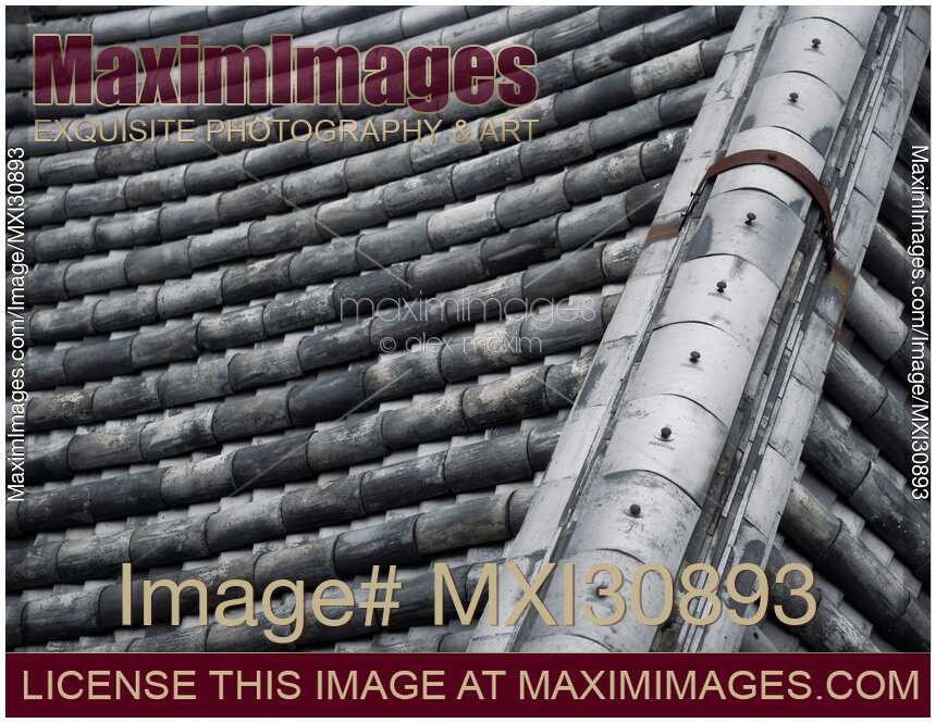Traditional Japanese roof clay tile Kawara closeup