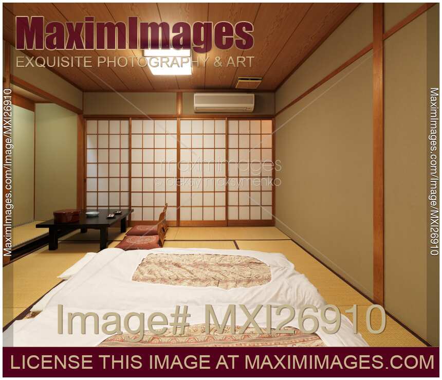 Traditional Japanese room at a ryokan in Kyoto Japan
