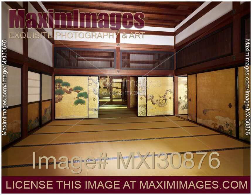 Traditional Japanese room interior of Konchi-in Buddhist temple in Kyoto