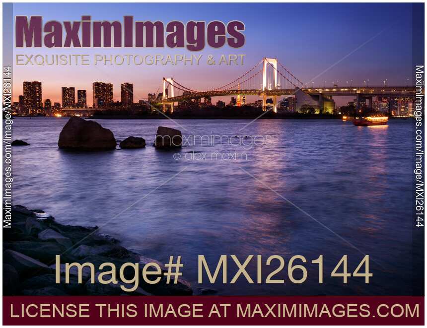 Twilight scenery of Rainbow bridge across Tokyo Bay
