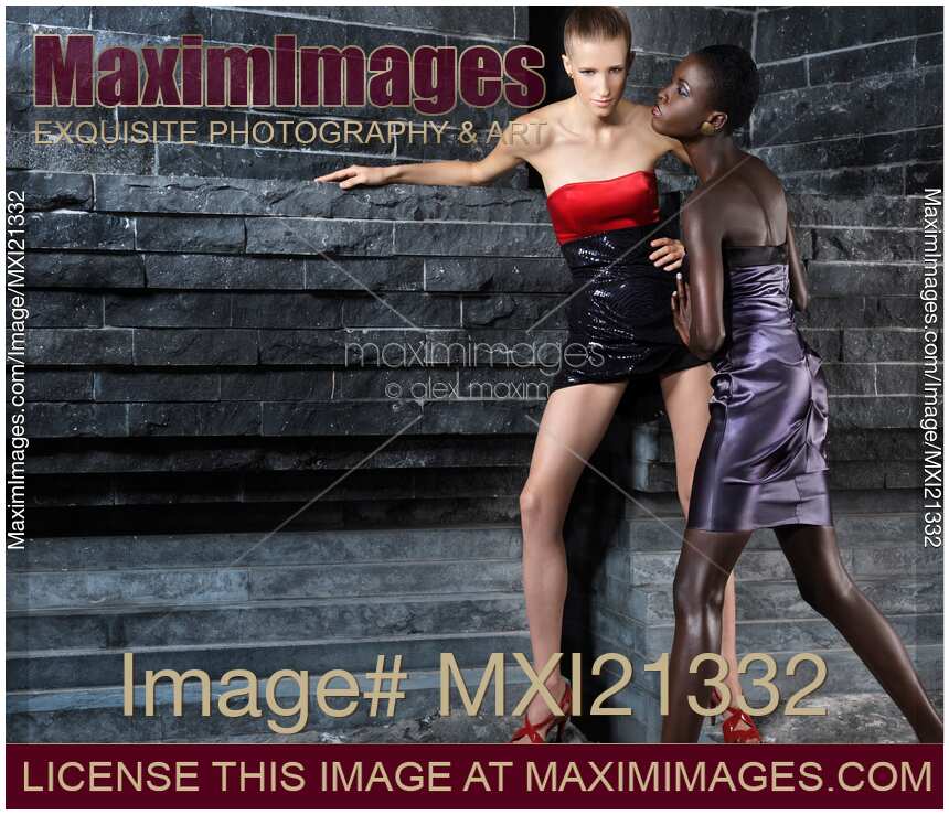 Two beautiful women in elegant dresses