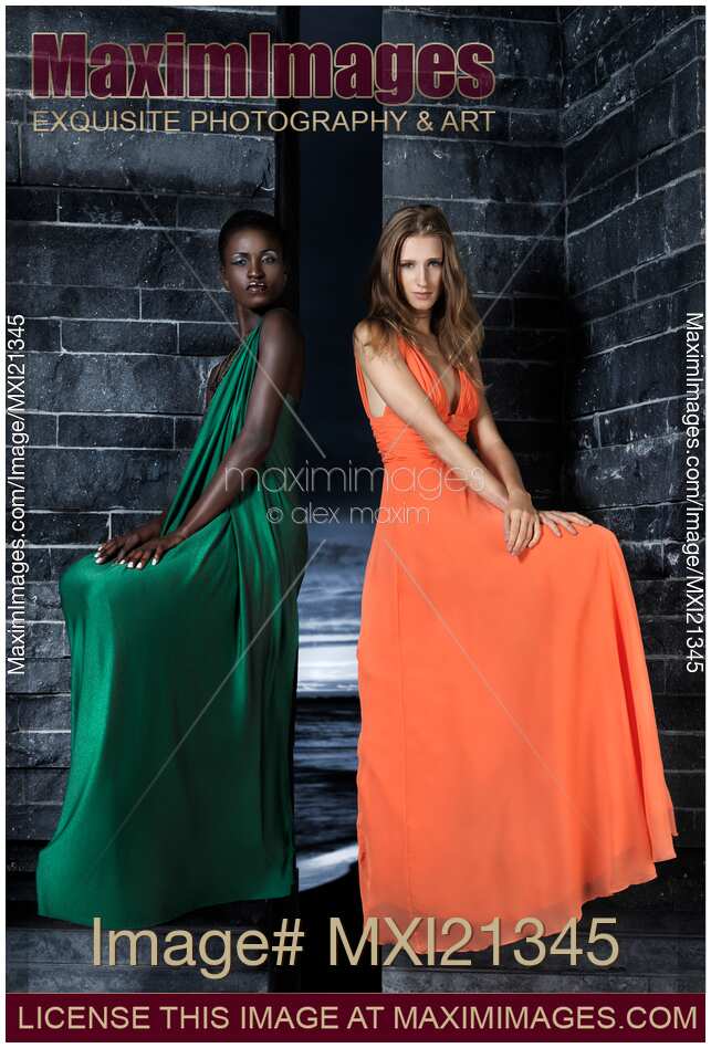 Two Beautiful Women in Elegant Long Dresses