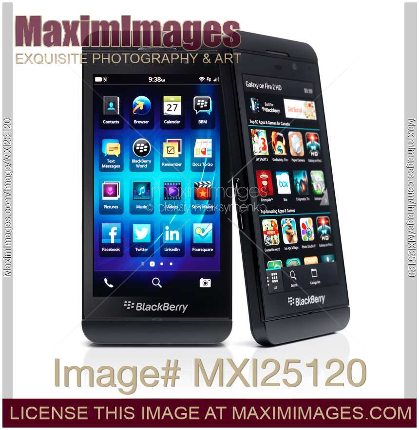 Two Blackberry Z10 smartphones on white