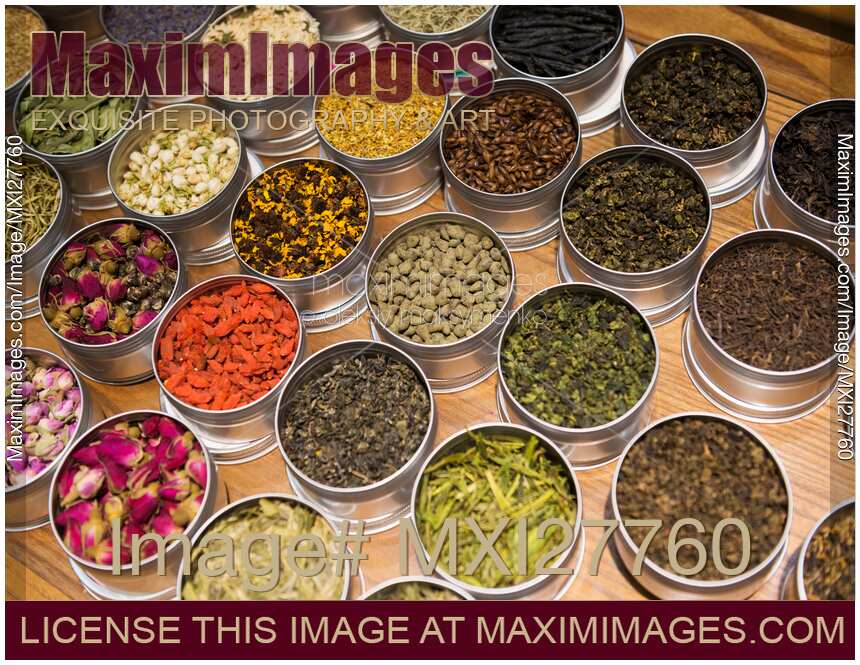 Variety of teas at a tea shop in Shanghai