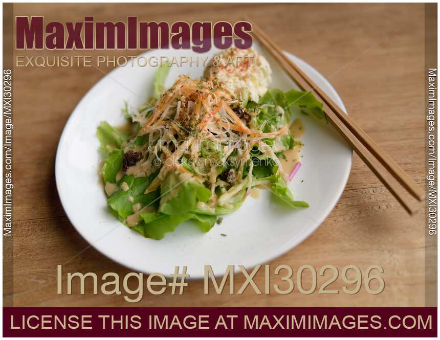Vegetable salad in a vegan restaurant