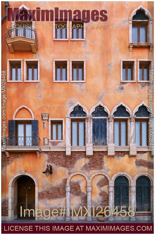 Venetian building wall with windows architectural texture