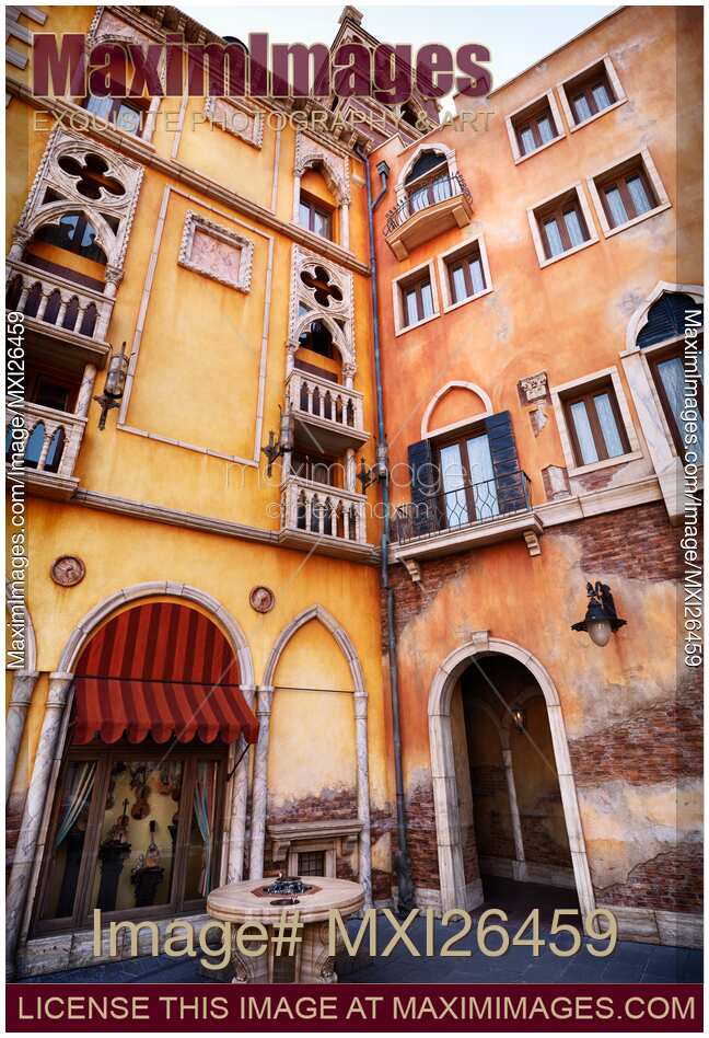 Venetian building wall with windows architectural texture