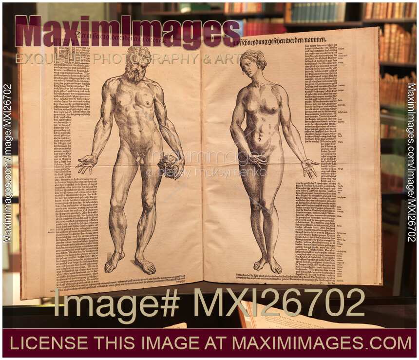 Vesalius De Humani Corporis Fabrica anatomy book in a library