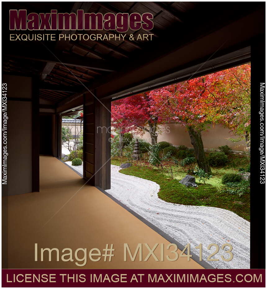 View of rock garden from the hall of Daitokuji Japanese Zen Buddhist temple