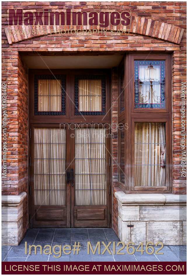 Vintage door of brick house