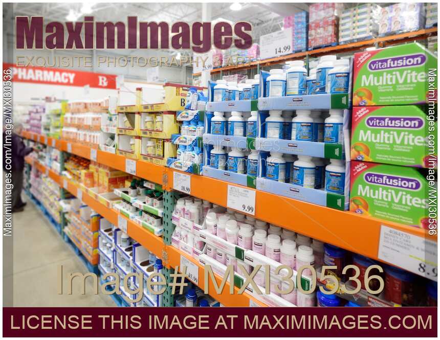 Vitamins and food supplements at Costco Wholesale warehouse store pharmacy