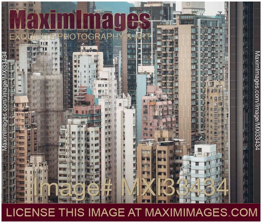 Wall of residential high-rise buildings in Hong Kong city China