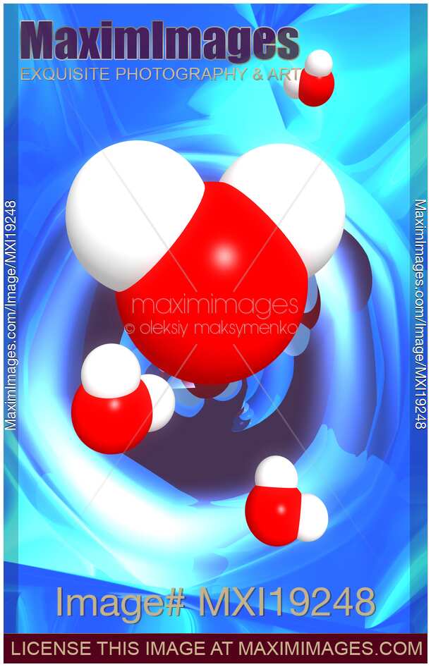 Water molecules on blue background