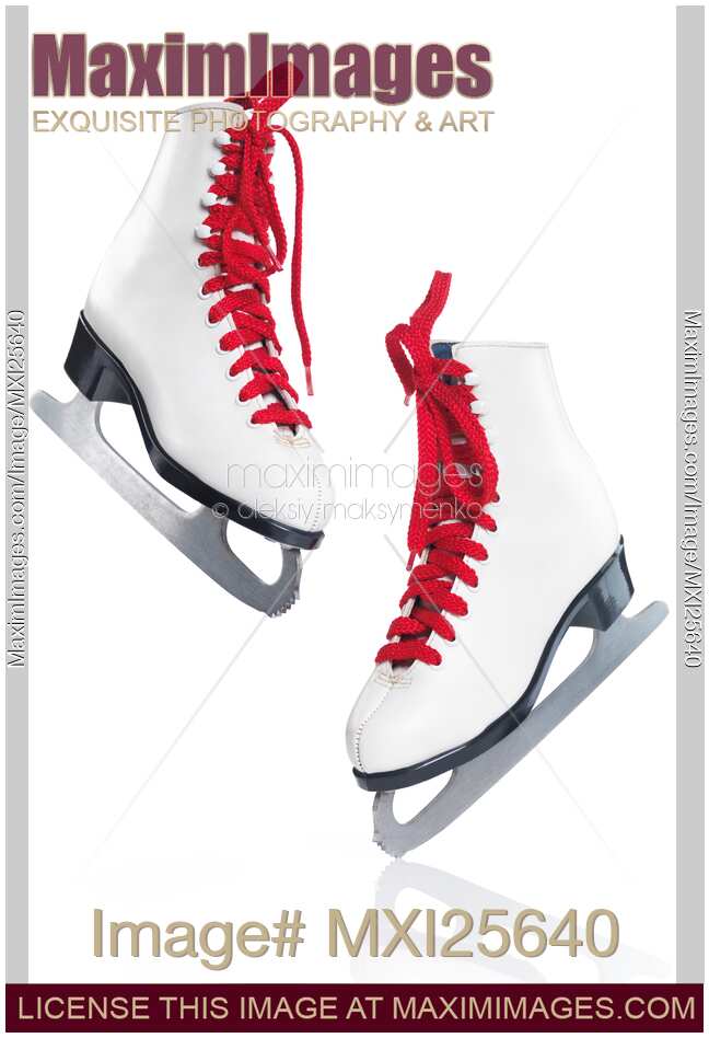 White ice skates with red laces