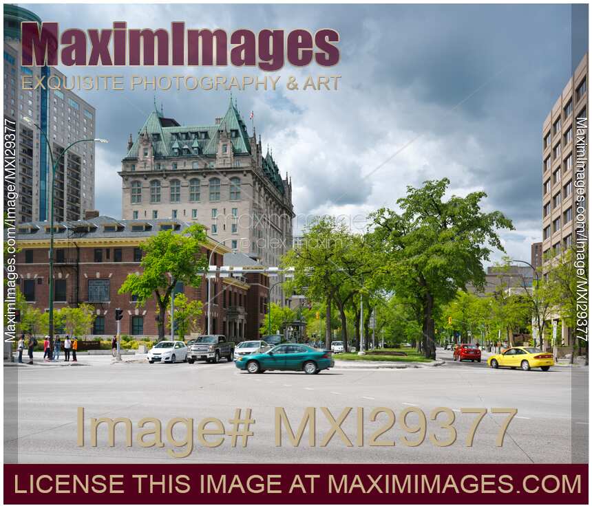 Winnipeg city summertime scenery Main street and Broadway intersection