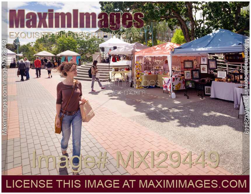 Woman at city of Nanaimo downtown farmer's market Vancouver Island