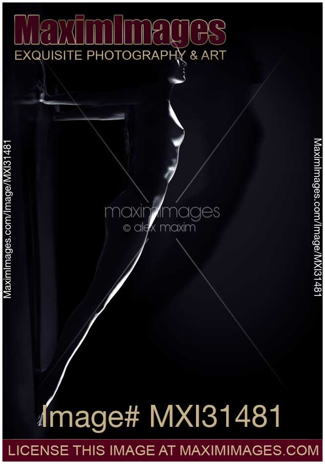 Woman defying gravity doing a plank against the wall naked body outline Inspirational art nude