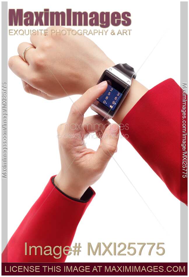 Woman dialing phone number on Samsung Galaxy Gear watch