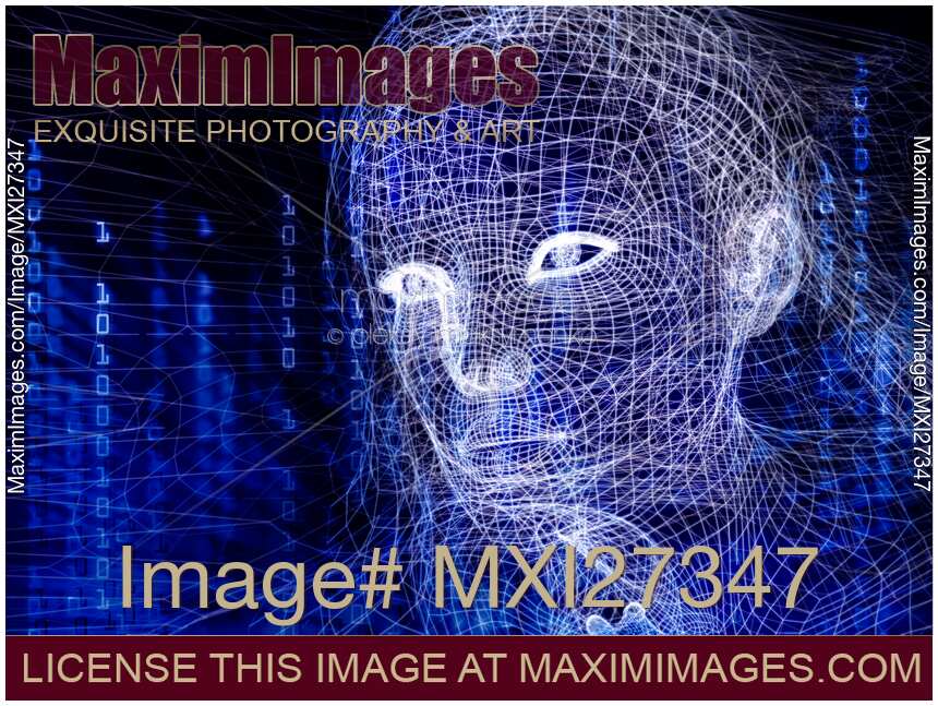 Woman digital person face of a virtual human conceptual 3D illustration