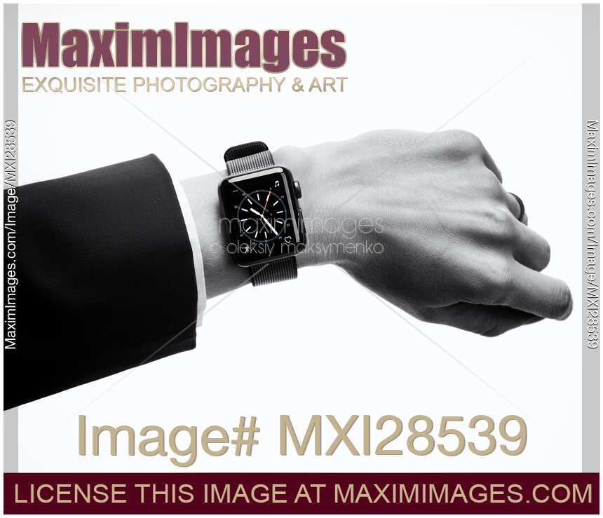 Woman hand with Apple Watch in black and white