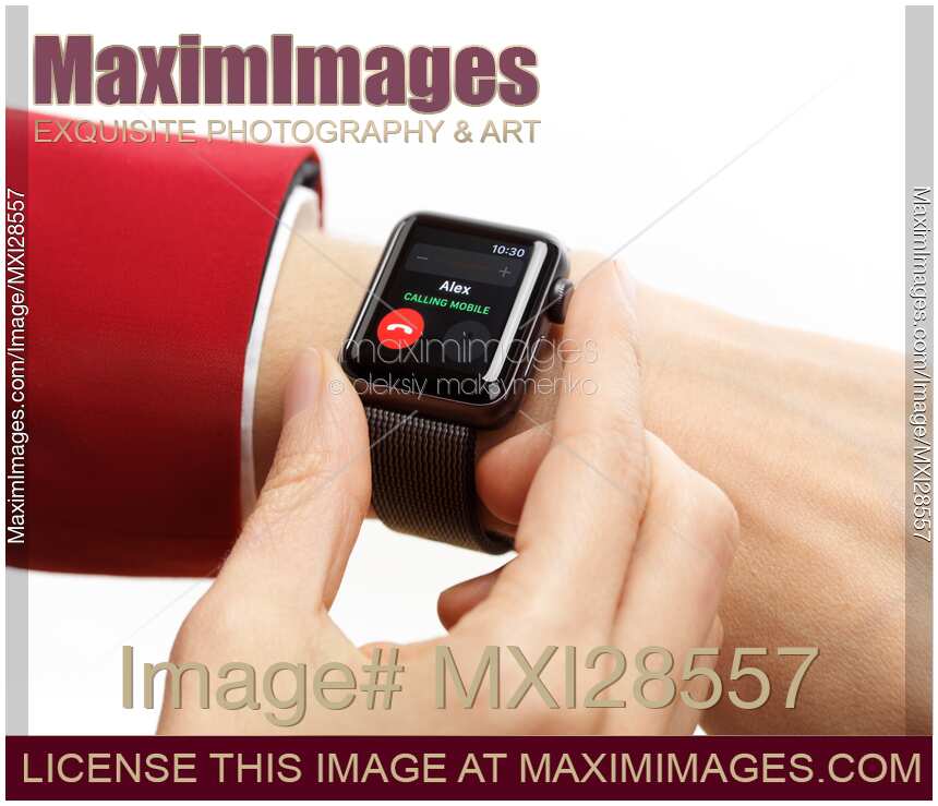 Woman hand with Apple Watch receiving a call