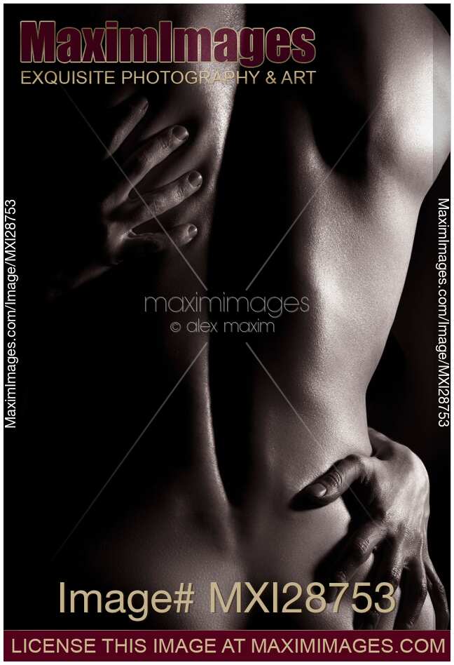 Woman hands on nude man back artistic nude body parts