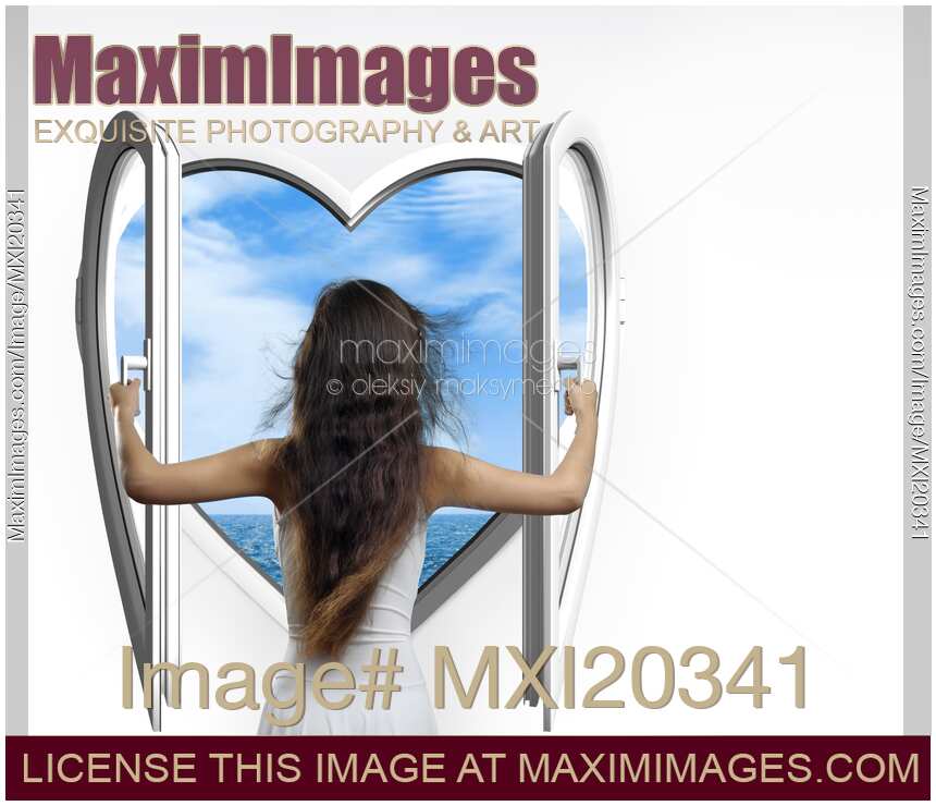 Woman Opening a Heart Shaped Window