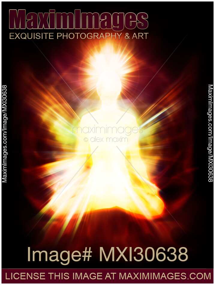 Woman sitting in meditation pose emanating ethereal body Qi energy aura