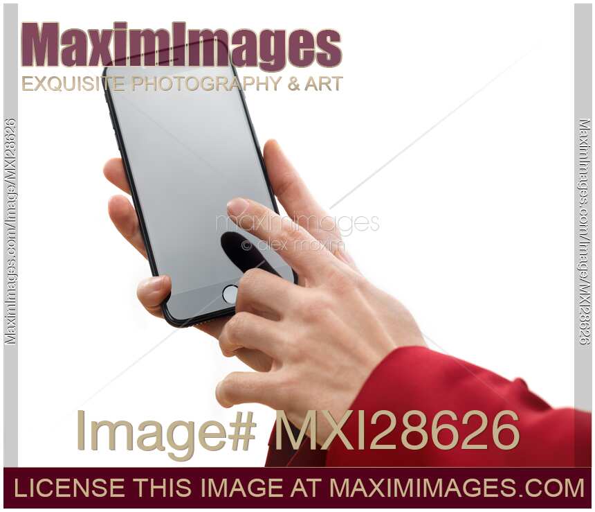 Woman touching screen of Apple iPhone 7 Plus