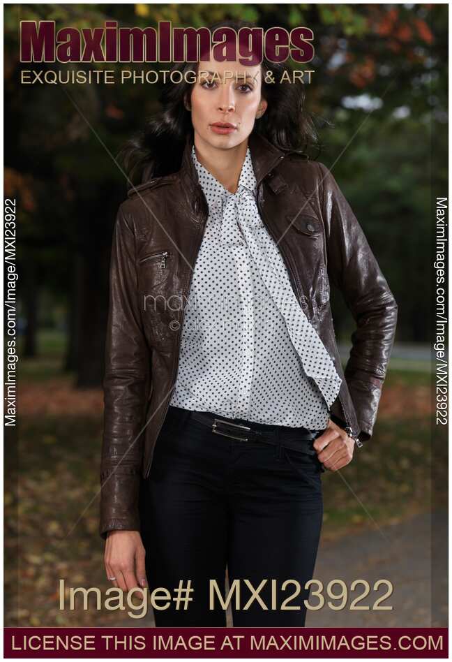 Woman Wearing a Brown Leather Jacket