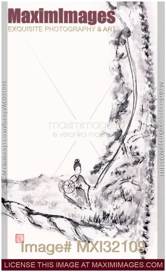 Woman weaving a thread a part of the classial Daoist NeiJing Tu chart painting