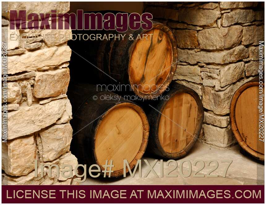 Wooden Wine Barrels in Cellar